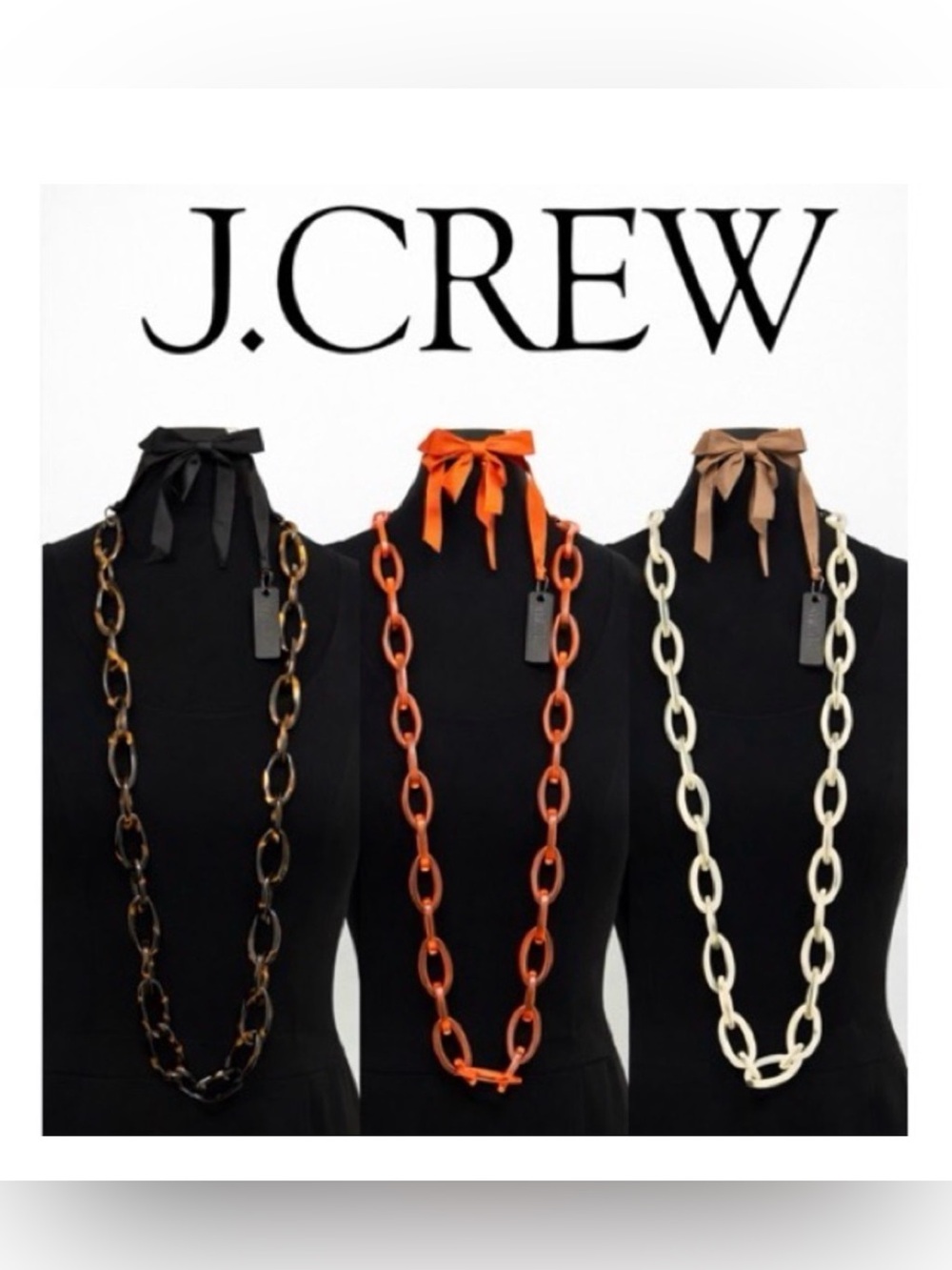NWT [J.Crew] Chain Link Neck Tie Ribbon Long Necklace, Multiple Colors Available